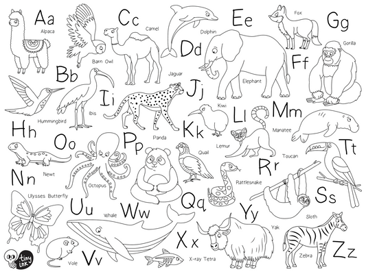 Animal A-Z colouring silicone mat